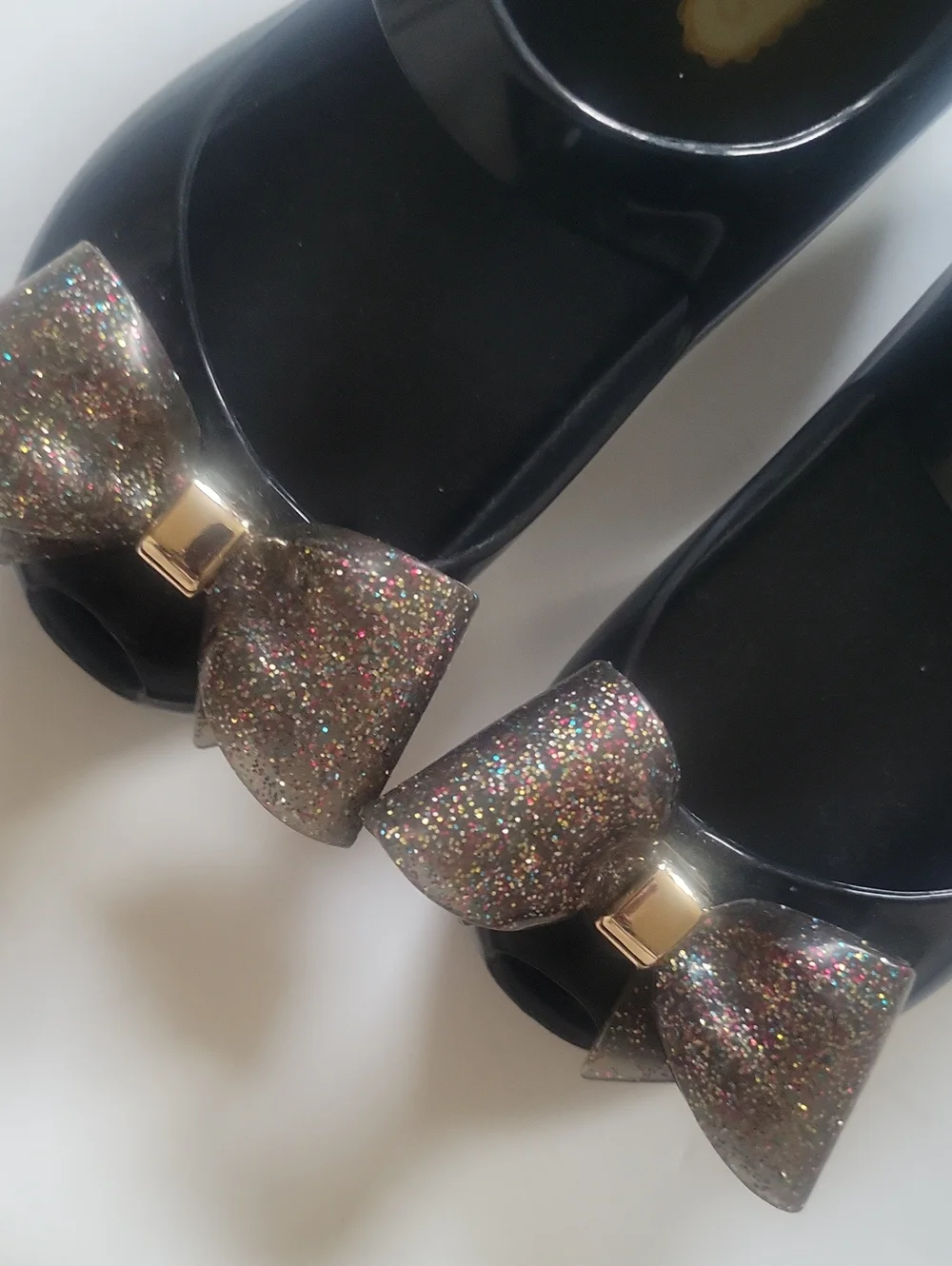 MINI DD Black Patent Girls Mary Jane Flats with Glitter Bow